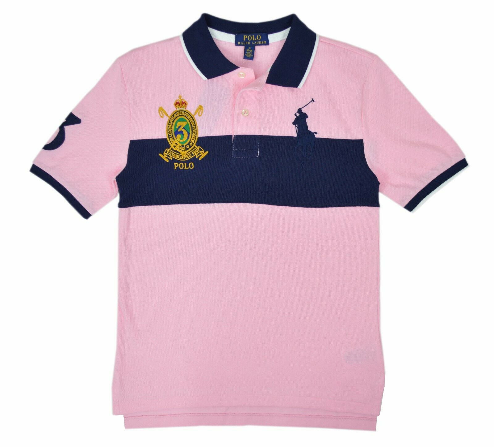 New Polo Ralph Lauren Boys Kids 100% Cotton Mesh Shirt Polo Pink Sz M ...