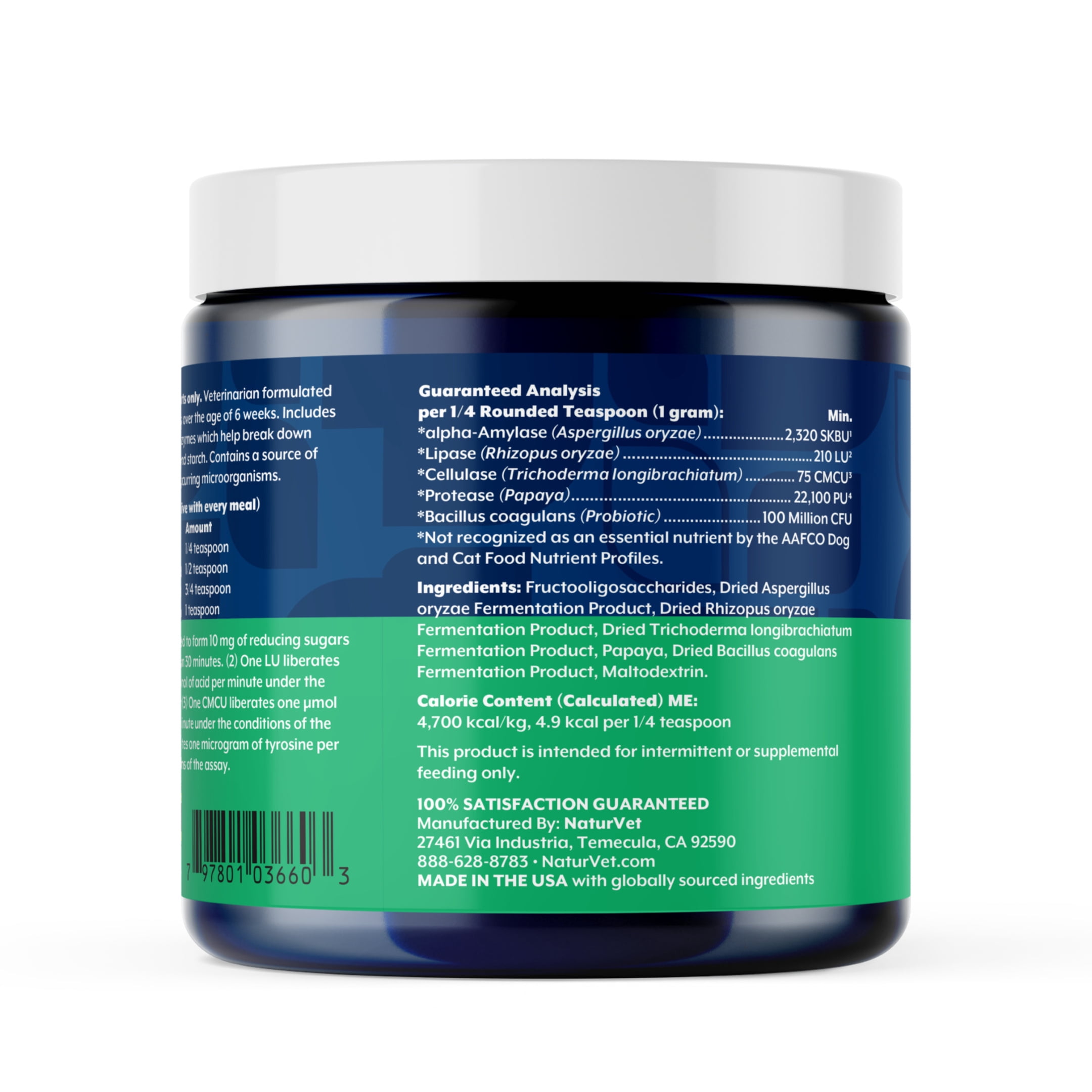 NaturVet Digestive Enzymes Supplements for Dogs and Cats, 4 oz Powder