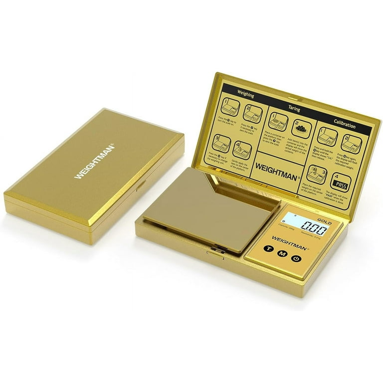 WEIGHTMAN Digital Scale Gram, 200g/0.01g Pocket Scale Gold Titanium  Plating, LCD Backlit Display, Mini Jewelry Scale with 6 Units, Auto Off,  Tare Function for Food, Coins, Battery Included 