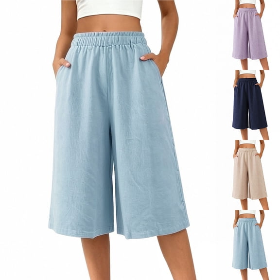 Noric Women's Plus Size Capri Pants Casual Wide Leg Casual Flowy Culottes Summer Lounge Beach Pants with Pockets