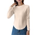 thumbnail image 4 of Rohuuque Thermal Shirts for Womens Solid Color Crew Neck Thermal Layer Fleece Lining No Show Fall Winter Comfort Top Khaki, 4 of 5