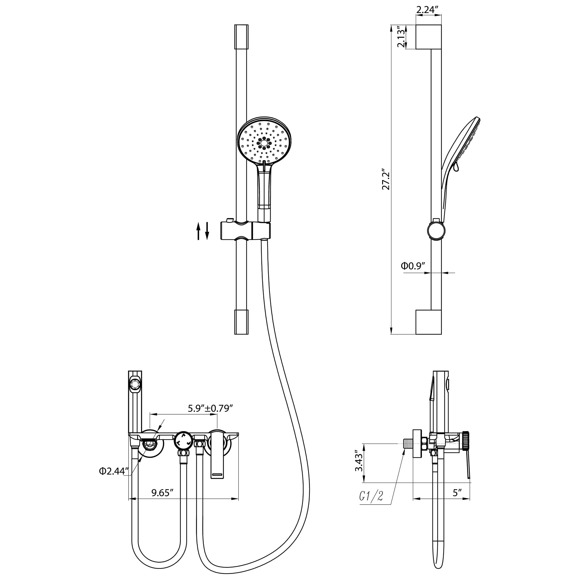 Wall Mounted Bathroom Bathtub Faucet with Hand Shower and Gun Spray