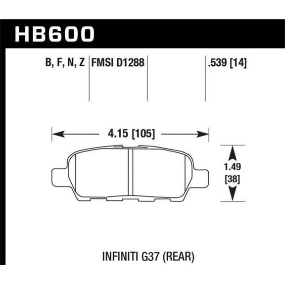 Hawk Performance HB600F.539 Brake Pads - HPS Compound - Rear - Set of 4 Fits select: 2007-2009,2011-2012 NISSAN ALTIMA