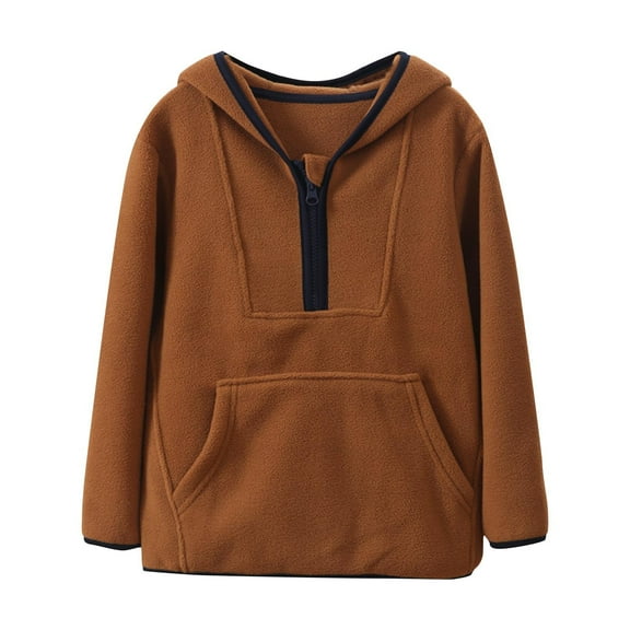 Eltusu Boys Hoodies with Zipper, Solid Color Long Sleeve Pullover Loose Spring Fall Sweatshirts Brown Size 6 T