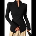 thumbnail image 1 of Suéter Básico de Punto para Mujer, Elegante Jersey de Cuello Alto con Botones, Corte Entallado, Abertura Cruzada y Larga. Negro M, 1 of 8