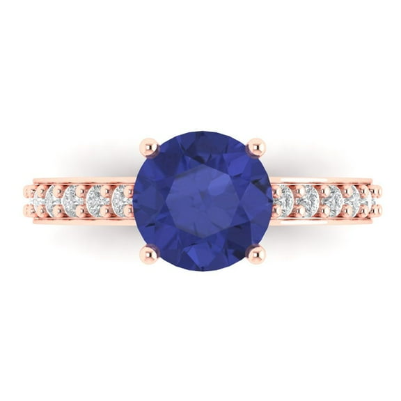 Solitaire with Accents Engagement Ring for Women - 2.3ct Simulated Tanzanite in 14K Rose Gold Promise Ring
