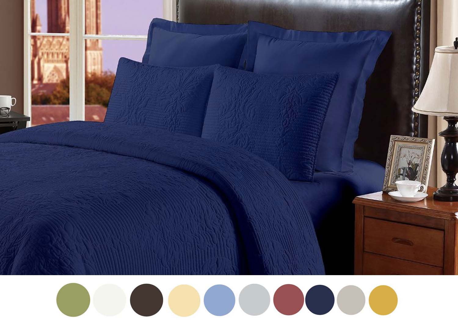 NC Home Fashions Ornament Tiara quilt set, King, Medieval Blue