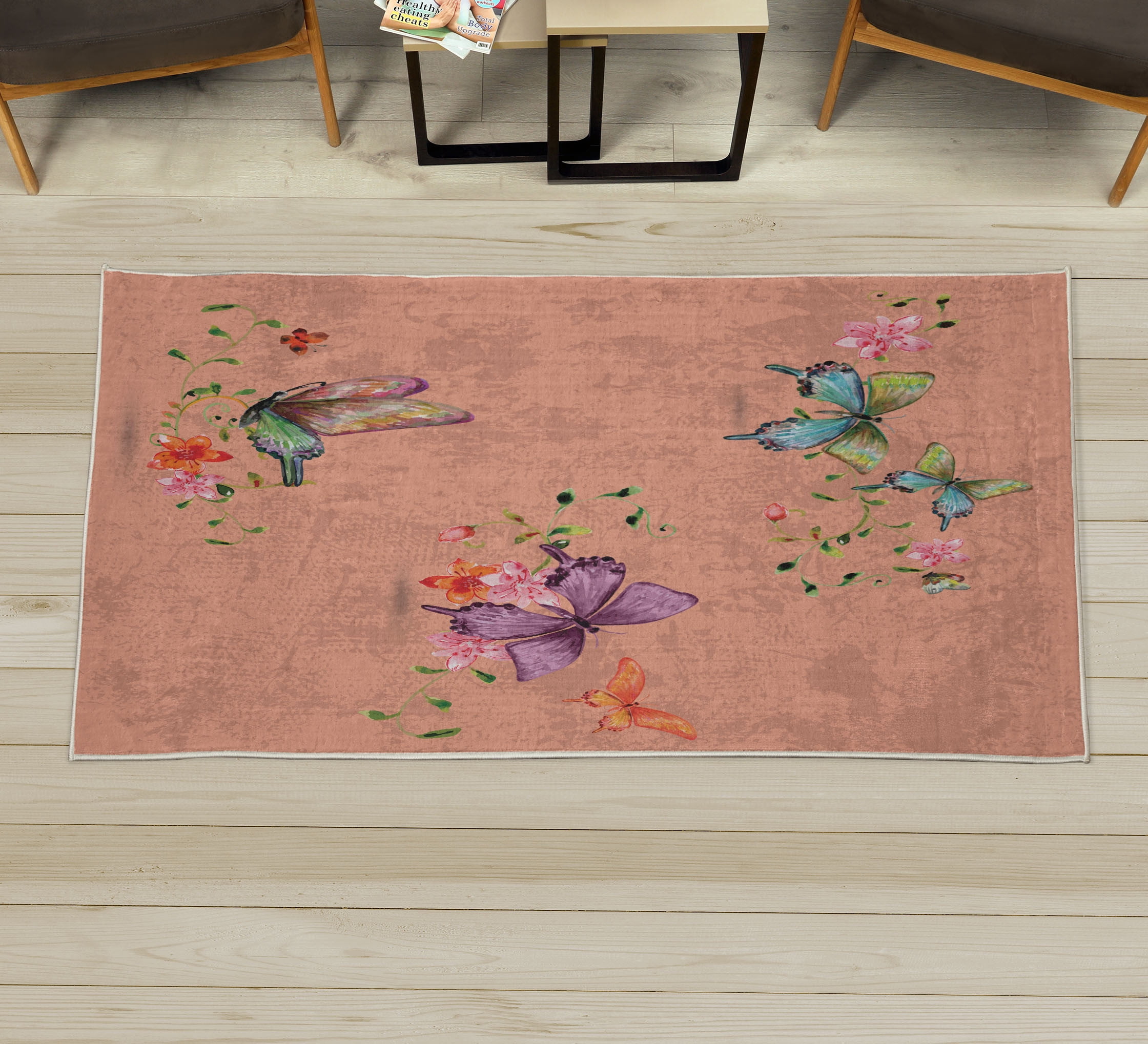 Moth Area Rug Butterfly Decorative Rug, Springtime Flying Moths on Vintage Style ...