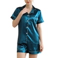 thumbnail image 2 of Women's Short Sleeve Shorts Set 2 Piece Button Up Spring Lightweight Pjs Silk Pajama Set Summer Sleepwear Soft Silky Comfy Peacock Blue 16, 2 of 5
