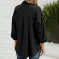 thumbnail image 3 of Blusa tres cuartos linterna manga botón gasa color puro tops casuales para las mujeres, 3 of 5
