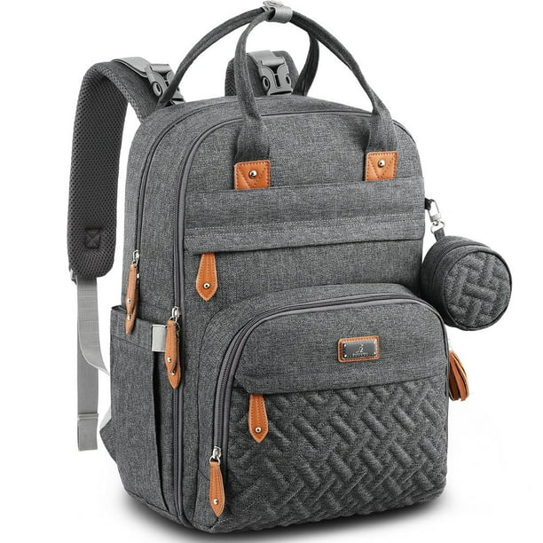 BabbleRoo Mochila para pañales - Bolsa de viaje Baby Essentials - Bolsa de pañales impermeable multifunción, bolsa de viaje esencial para bebé con cambiador, correas para cochecito y estuche para chup