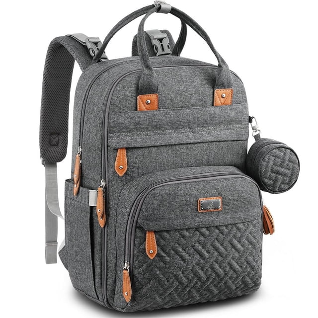 BabbleRoo Mochila para pañales - Bolsa de viaje Baby Essentials - Bolsa de pañales impermeable multifunción, bolsa de viaje esencial para bebé con cambiador, correas para cochecito y estuche para chup