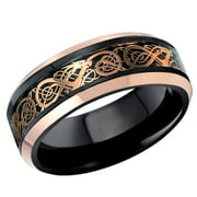 Men's Women's Tungsten Wedding Band Engagement Ring 8mm Two-tone Black & Rose Gold IP Plated Celtic Cut-Out Design Inlay & Beveled Edge