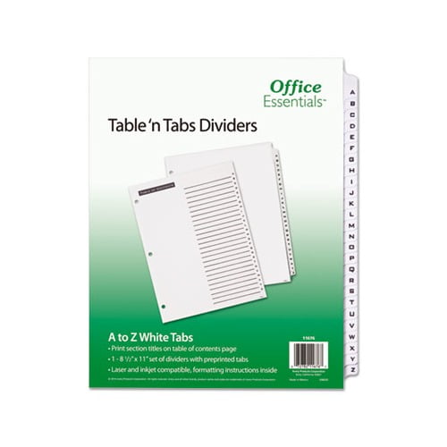Table 'n Tabs Dividers 26-Tab, A to Z, 11 x 8.5, White, 1 Set