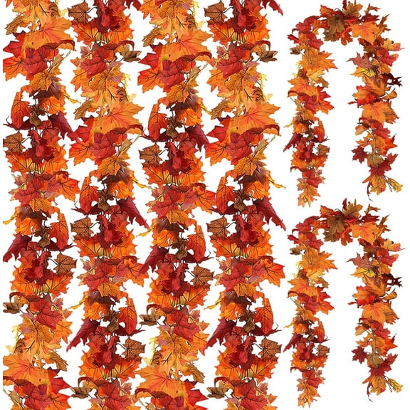 CQURE 6 Pack Fall Leaf Garland, 35ft of artificial maple leaves for autumn decoration. Suitable for home, wedding, fireplace, and party decor.