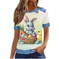 thumbnail image 4 of WHLBF Womens Tops Easter Egg Bunny Printed Fold-Down Collar Round Neck Casual Blouse Yellow S, 4 of 6