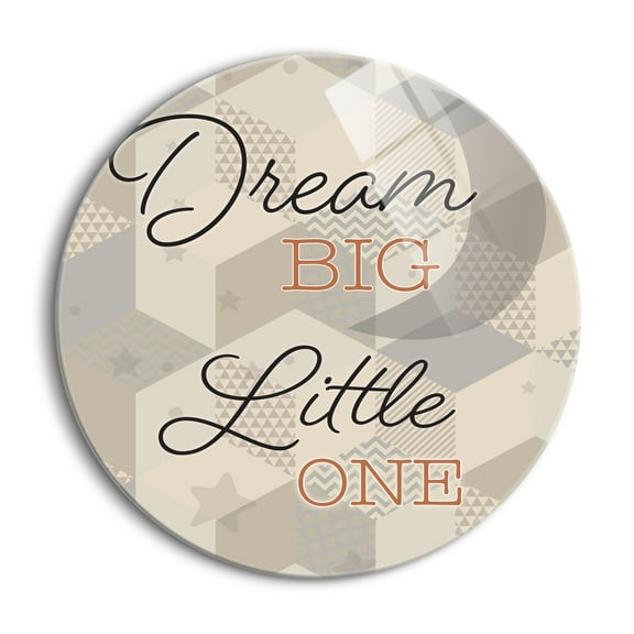 Dream Big Little One Grey Geometric Moon 24 inch Glass Round Wall Hanging Sign