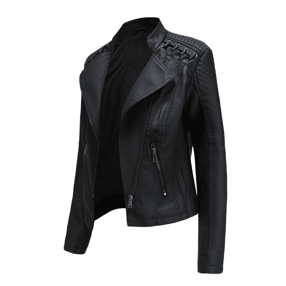 QATAINLAV Women's Faux Leather Moto Jacket Casual Short Solid Color Biker Coat Fall Winter Long Sleeve Zip Up Jackets with Pockets, Black, XXXXL