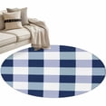 thumbnail image 2 of Navy Blue Plaid Round Area Rug 3.3 FT, Non Slip Small Entryway Kitchen Mat, Spring Farmhouse Buffalo Checkered Washable Soft Circular Rug Non-Shedding Door Mat for Bathroom Playroom Kids Room, 2 of 9