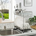 thumbnail image 2 of IRIS USA, 2-Tier Stainless Steel Slim-Sized Dish Rack with Drain Spout, Black, 2 of 7