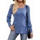 thumbnail image 1 of Blusas de Otoño para Mujer, Cuello Cuadrado Suave, Larga Tipo Farol, Botones Decorativos, Abertura Lateral, Suéter, Túnica, Camisa Azul L, 1 of 10