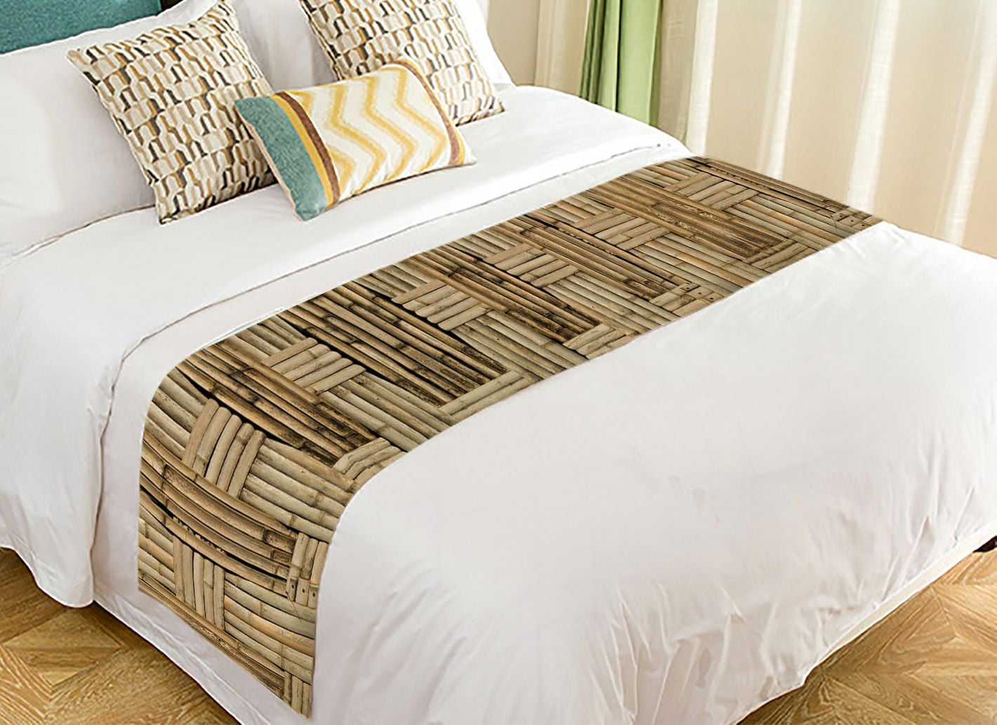 ZKGK Nature Bamboo Wall Bed Runner Bedding Scarf Bedding Decor 20x95