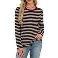 thumbnail image 2 of HAiming Womens Oversize Striped Shirt Crew Neck Long Sleeve Pullover Casual Basic Tops Trendy Blouses Clothes, 2 of 6