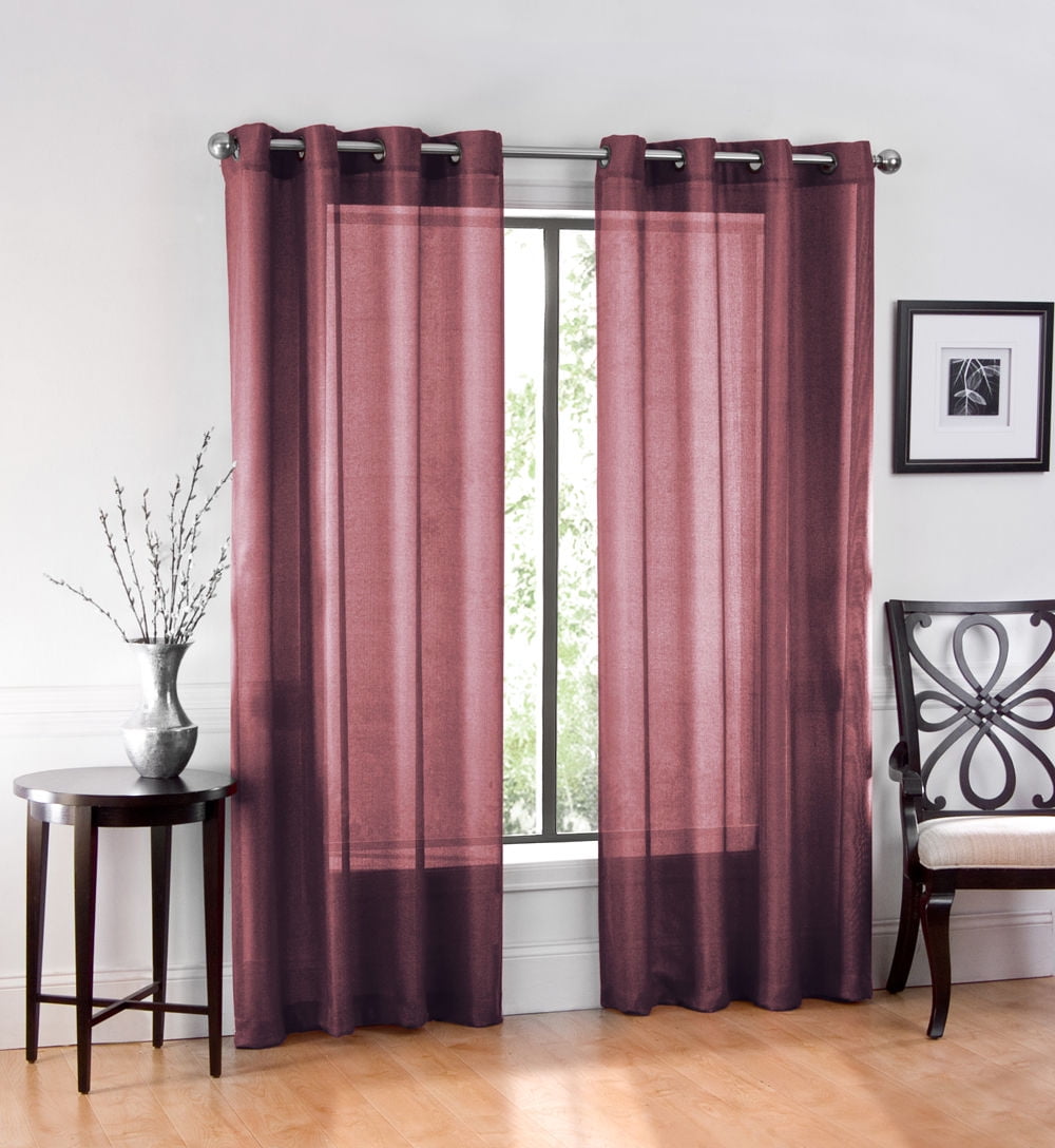 Set of 2 Harper Sheer Voile Grommet Top Curtains, 84" Long, Burgundy