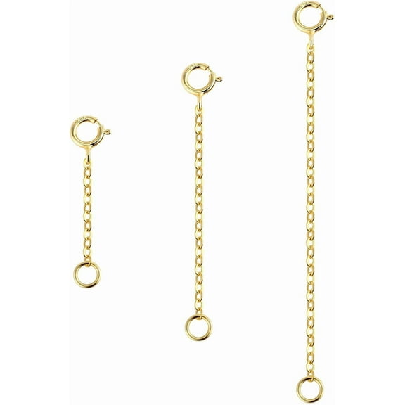 3 Pcs 925 Sterling Silver Necklace Extenders for Women Durable Strong Removable Necklace Bracelet Anklet Extension for Jewelry Making(1 2 3 Inch, Gold)