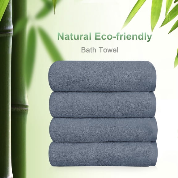 PiccoCasa 4PCS Cotton Home Spa Hotel Bath Towels Soft Absorbent 27"x54" Steel Blue