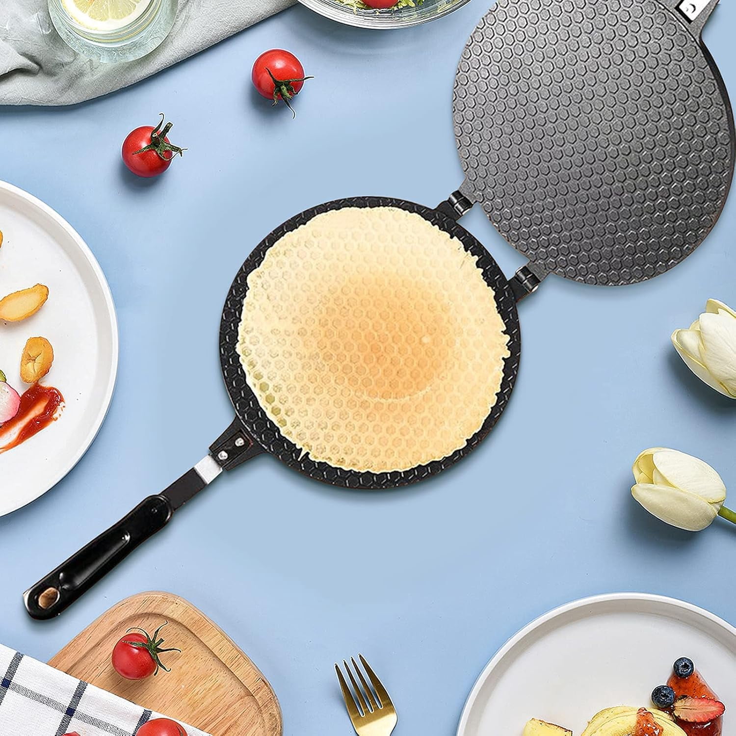 Non-Stick Waffle Cone Maker Machine for Homemade Ice Cream Rolls and Egg Waffles with Aluminum Alloy Construction