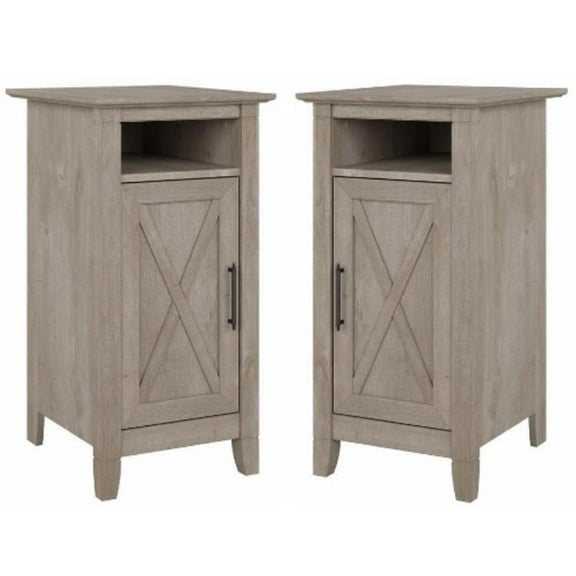 Home Square Wood End Table with Door in Washed Gray - Set of 2