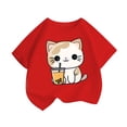 thumbnail image 4 of Gunia Shirts For Little Boys Girls Short Sleeve Cute Cat Graphic Tee Breathable Summer Tops Fashionable Cat Print Casual T Shirt Kids Children T-Shirts Red 6-8 Years, 4 of 4