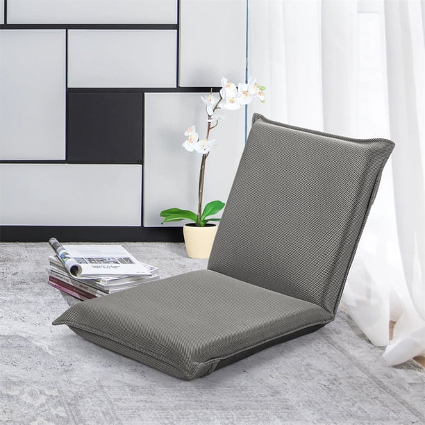 Costway Silla a Ras de Suelo Sillón Reclinable Acolchado Regulable con Soporte Espalda Ideal para Leer Meditar Gris 98 x 47 x 7,5 cm