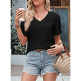 thumbnail image 4 of Top de Punto Texturizado de Color Liso con Mangas Abullonadas y Cuello en V, Negro, Talla XL, 4 of 5