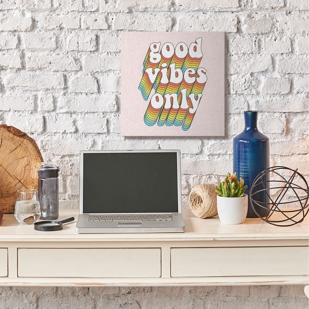 Stupell Industries Good Vibes Only Rainbow Pink Word Design Canvas Wall Art by Dawn Vietro