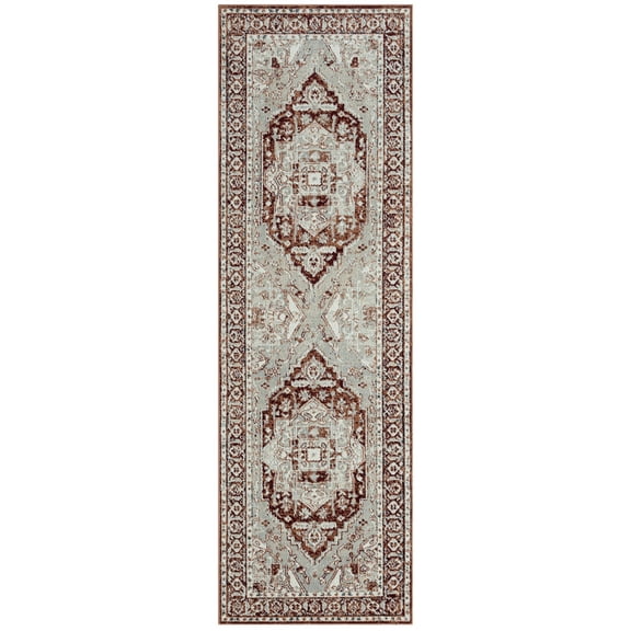 Everwash™ Treasure Rubia Traditional Medallion Machine Washable Runner Area Rug, Ivory/Red, 2'2"x7'2"