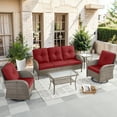 thumbnail image 3 of Bellefurn 5 Pieces Patio Furniture Sets with Outdoor Swivel Rocker Chairs Rattan 3-Seater Sofa and Coffee Table,Outdoor Conversation Set for Porch Deck Backyard Poolside, 3 of 11