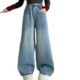 thumbnail image 2 of Cowsor Girls Baggy Jeans Distressed Denim Pants Elastic Waist Wide Leg Jeans for Girls Kids Loose, 2 of 7