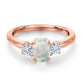 thumbnail image 3 of Gem Stone King 18K Rose Gold Plated Silver Simulated White Opal and White Moissanite Engagement Ring for Women | 1.32 Cttw | Oval Cabochon 7X5MM | Gemstone October Birthstone | Size 8, 3 of 7