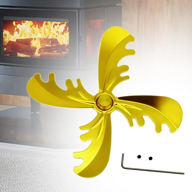 Aspa de ventilador para hogar, ventilador para hogar alimentado por calor de 4 aspas con tornillos de montaje, pequeño ventilador de estufa Universal oro perfecl Ventilador de chimenea