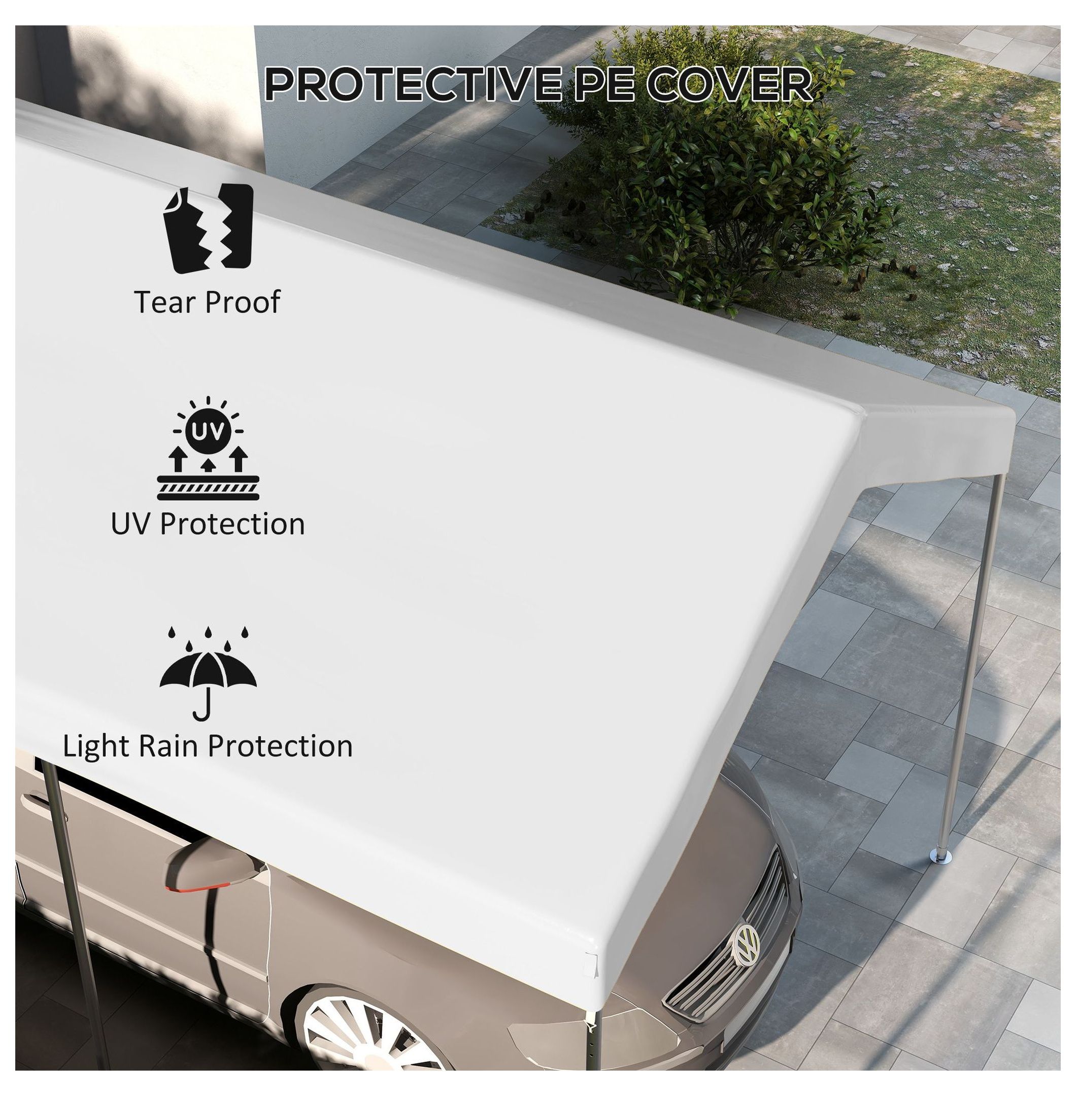 19.7' x 9.7' Carport Canopy Replacement - UV Resistant Car Cover with Bungee Cords - White - Fits 84C-386V00/207 Series