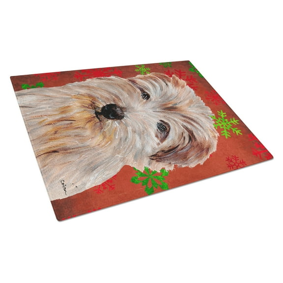 Norfolk Terrier Red Snowflakes Holiday Glass Cutting Board Large