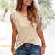 thumbnail image 2 of Gibobby Playera De Algodón Camiseta de manga corta multicolor con mangas holgadas de moda informal para mujer（Caqui， XXXXXL), 2 of 3