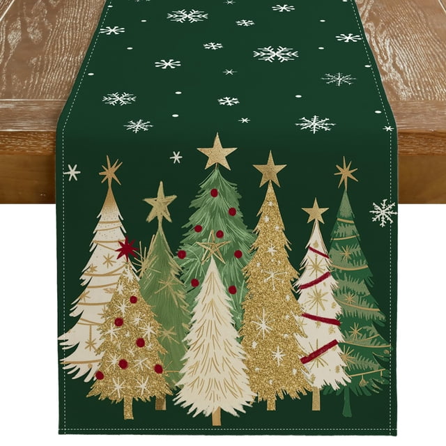 Camino de mesa GEEORY 33x152 cm con forma de árbol de Navidad, color verde