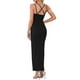 thumbnail image 3 of Vestido Maxi Bodycon Inspire Chic para Mujer con tirantes elásticos, vestido largo de fiesta y club con abertura, color negro, 3 of 6