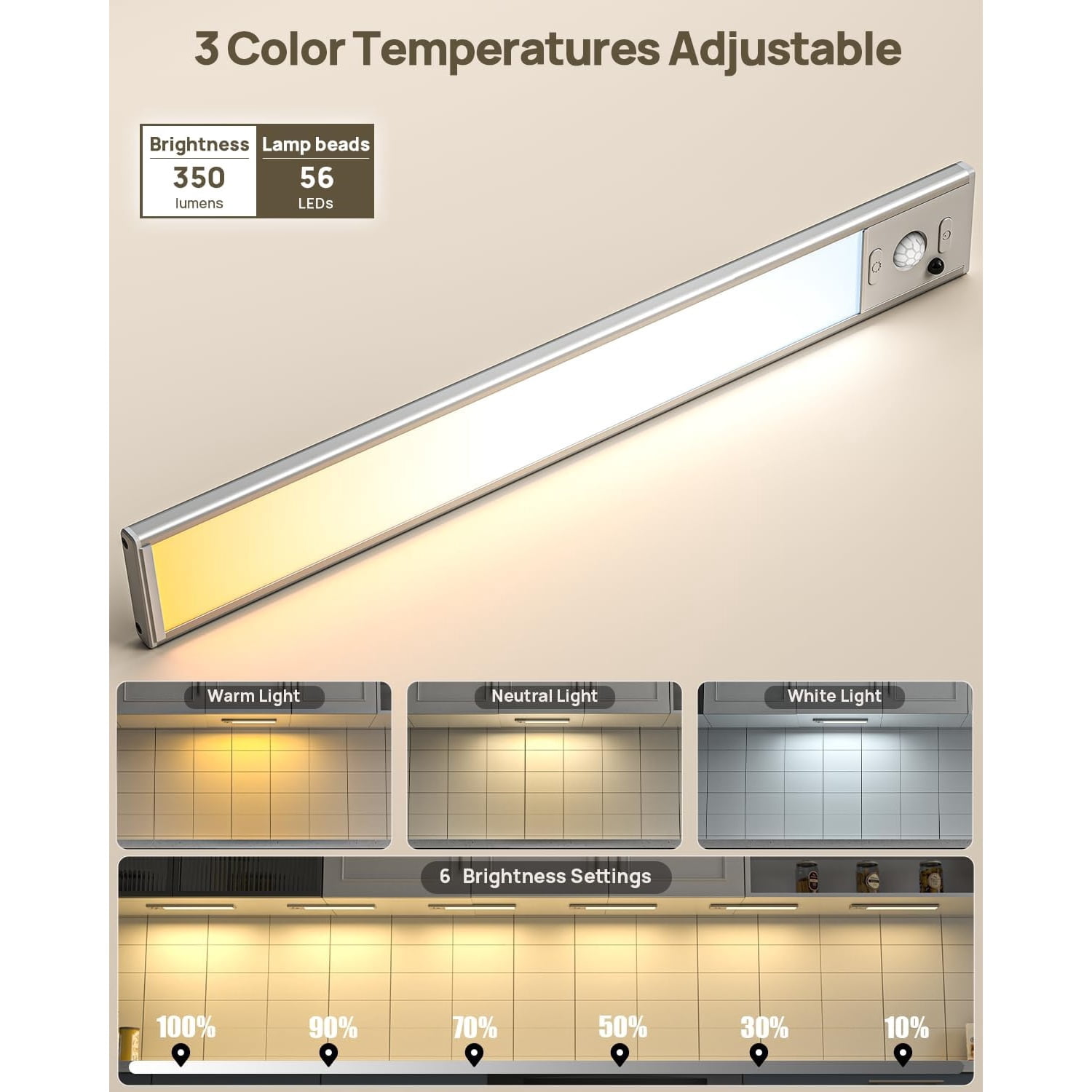 Under Cabinet Lights Wireless, 12'' Rechargeable Motion Sensor Light Indoor, 3 Color Temperature Dimmable Closet Lighting with Remote, Under Counter Lights for Kitchen, Pantry, Stairs, Wardrobe