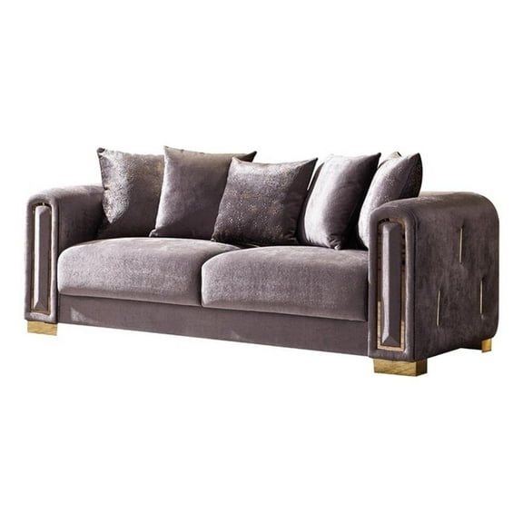 Pemberly Row Thick Velvet Fabric Sofa Made With Wood in Gray