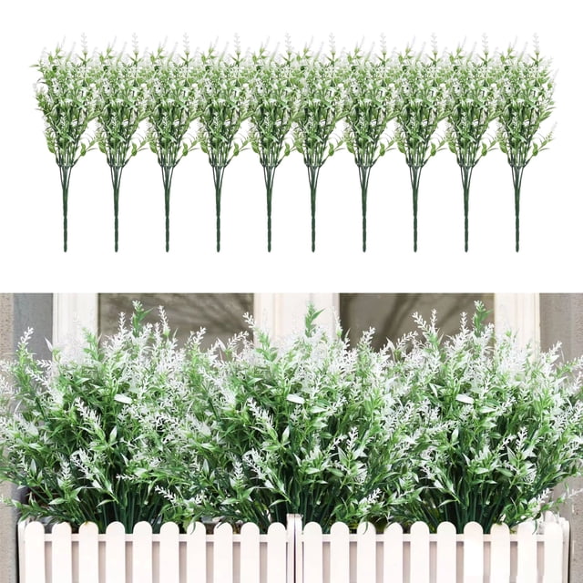 Plantas artificiales colgantes para exterior, 10 unidades, 35 cm, de plástico, color azul, morado, rojo, amarillo, blanco y negro | Hojas realistas, decoración duradera para el hogar, jardín, porche