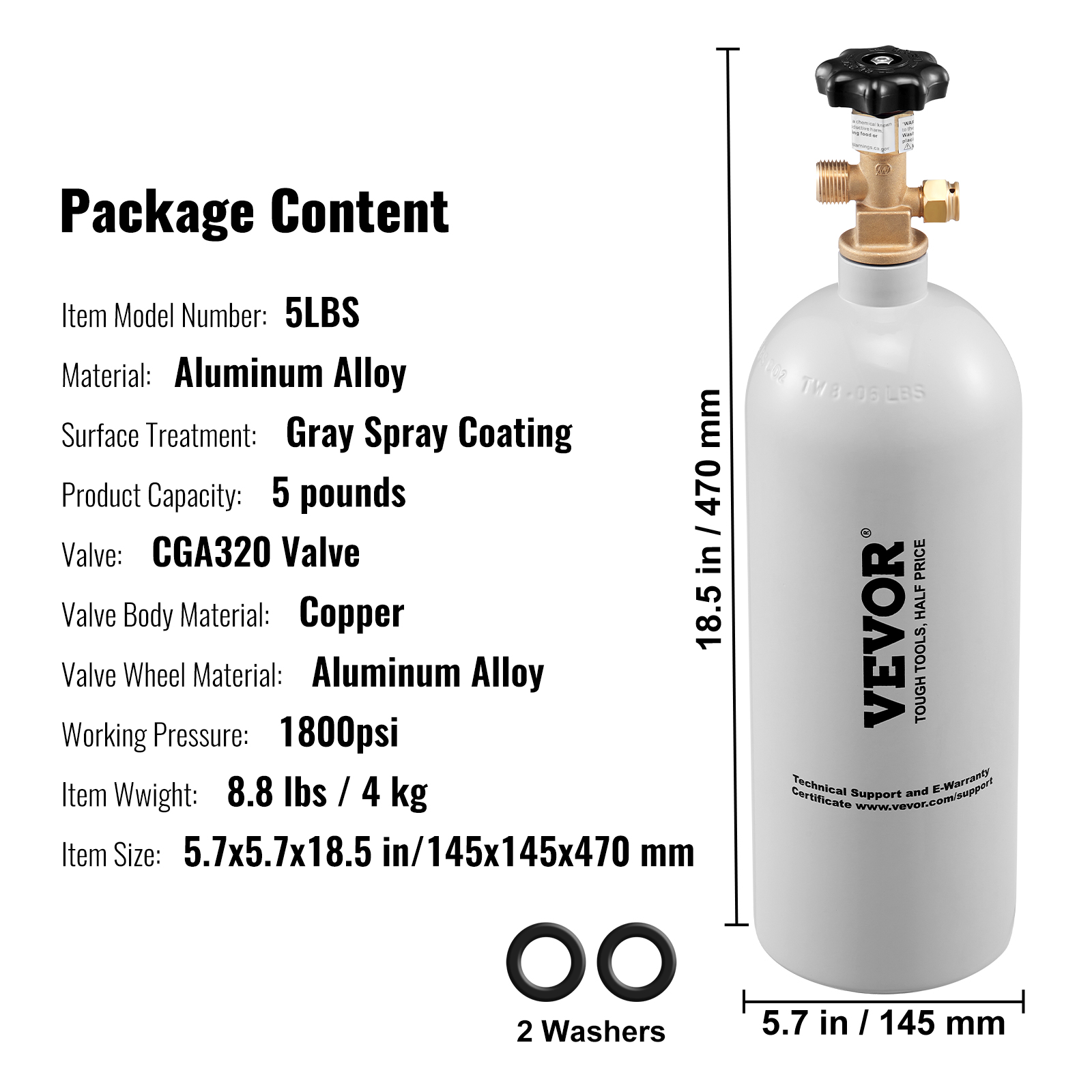VEVOR CO2 Regulator Gauge with 0-60PSI, Heavy Duty CO2 Gauge Gas System, Draft Beer Regulator with Adjustable Pressure Regulator, Check Valve for Draft Beer Homebrew (5 LBS CO2 Tank)